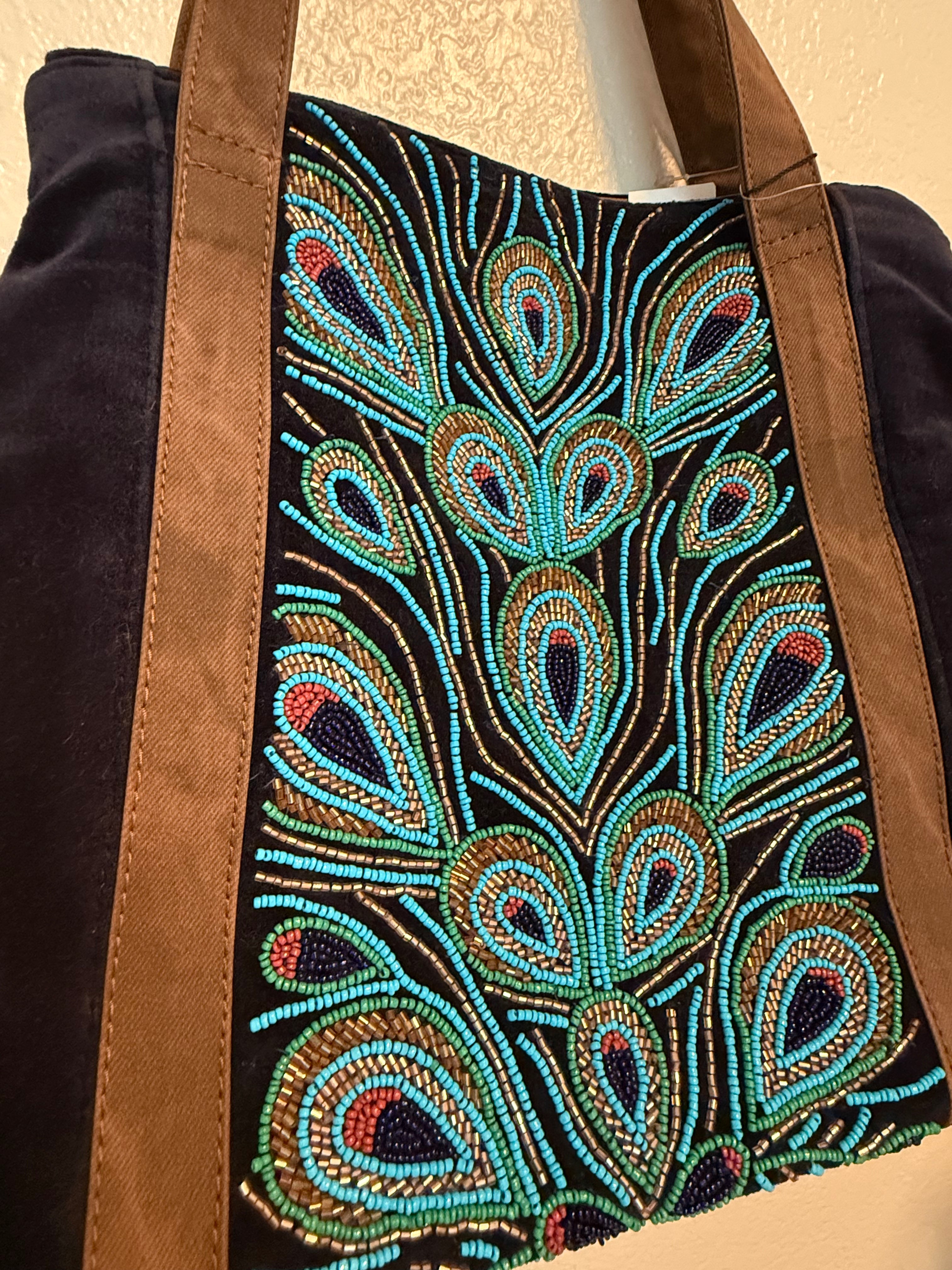 America and Beyond Beaded Peacock bag